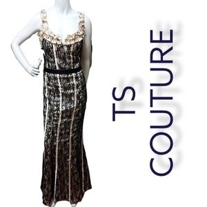 TS Couture Black and Champagne Lace Beaded Dress Size 16